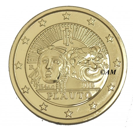 italie-2016-2-euro-commemorative-doree-a-l-or-fin-24-carats-plaute