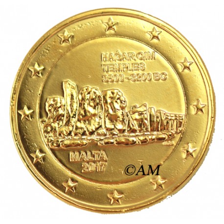 Malte 2017 - 2 euro commémorative Temple dorée à l'or fin 24 carats
