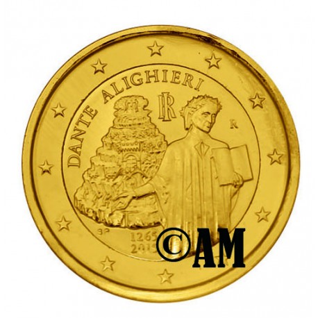 Italie 2015 - 2 euro commémorative DANTE dorée or fin 24 carats