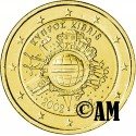 Chypre 2012 - 2 euro commémorative 10 ans de l'euro dorée à l'or fin 24 carats (Réf.E06)