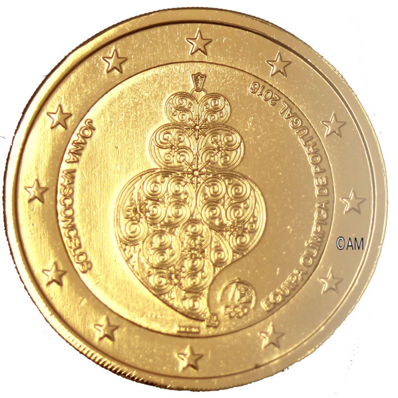 Piece De 2 Euros Portugal Valeur Portugal 2016 - 2 euro commémorative JO dorée à l'or fin 24 carats