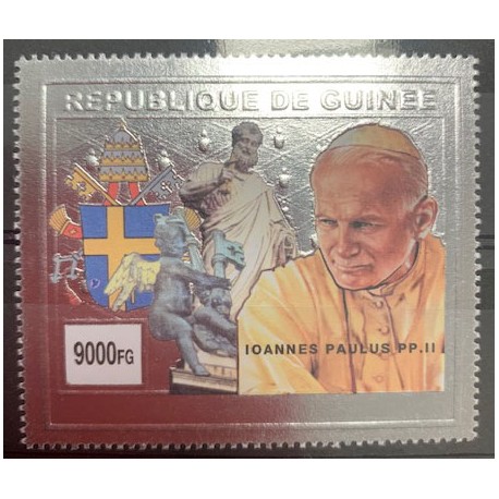 Timbre ARGENT Jean Paul II - République de Guinée