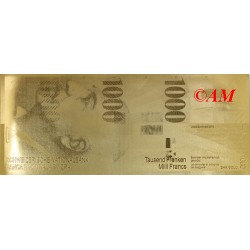 Reproduction billet 1000 Francs Suisse - Doré Or fin 24 carats