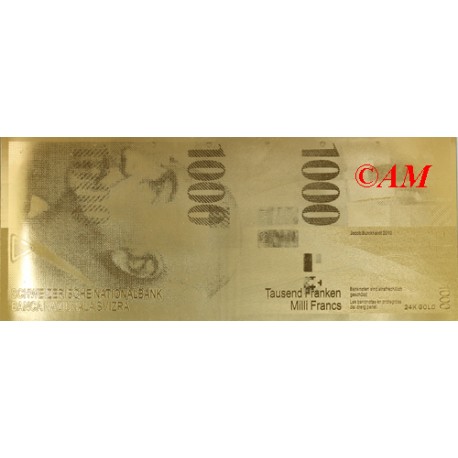 Reproduction billet 1000 Francs Suisse - Doré Or fin 24 carats