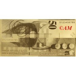 Reproduction billet 50 Francs Suisse - Doré Or fin 24 carats