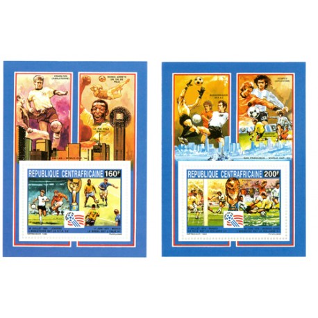 Football 2 blocs feuillets Centrafrique 1993