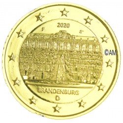 Allemagne 2020 - 2 euro commémorative  Palais de Sanssouci dorée à l'or fin 24 carats