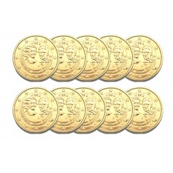 Lot X10 Belgique 2011 - 2 euro commémorative dorée à l'or fin 24 carats