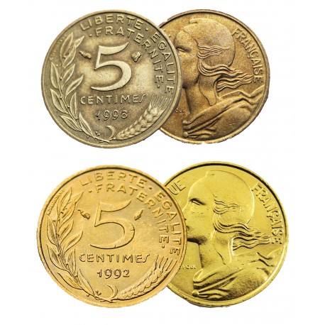 Pièce de 5 centimes la Marianne + dorée à l'or fin 24 carats