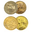 Pièce de 5 centimes la Marianne + dorée à l'or fin 24 carats