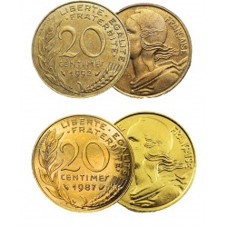 Pièce de 20 Centimes la Marianne +  dorée à l'or fin 24 carats