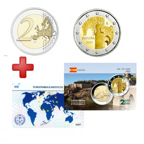 2 euros  Espagne 2021 Tolede + carte commémorative