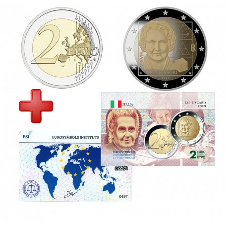 2 euros Italie 2020 Montessori + carte commémorative