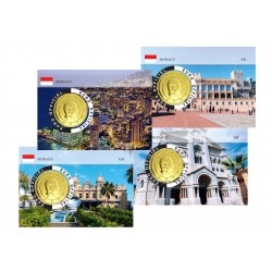 Collection complète 4 coincards - 2 euros Monaco Albert dorée