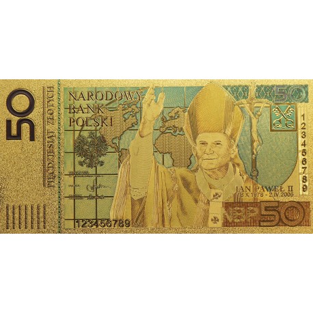 Jean Paul II - Reproduction billet Russie 50 Zlotych doré or