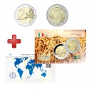2 euros Grèce Italie 2004 programme alimentaire + carte commémorative