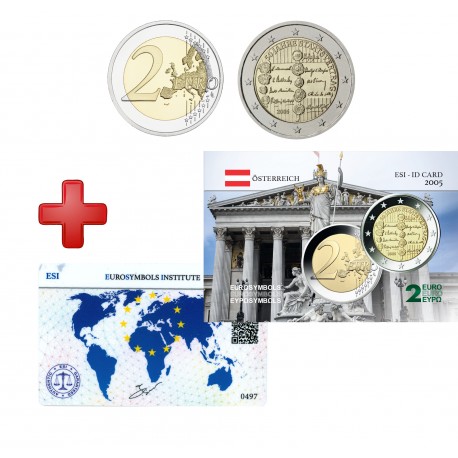 2 euros Autriche 2005 Traité d'Etat + carte commémorative