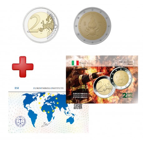 2 euros Italie 2020 Pompiers + carte commémorative