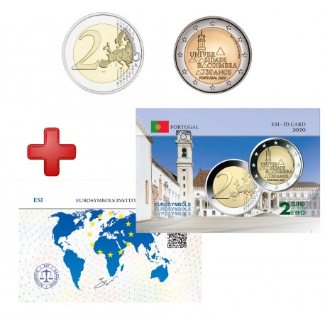 2 euros Portugal 2020 Coimbra + carte commémorative