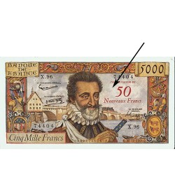 50 NF sur 5000 Francs - Henri IV - surcharge - 1958-1959 - Belle qualité