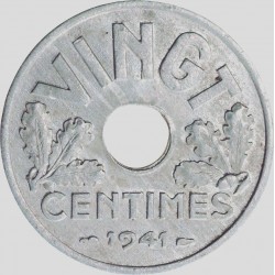 Vingt centimes Etat Français (lettre)
