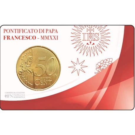 Vatican 2021 : Coincard 50 cts Pape François + timbre