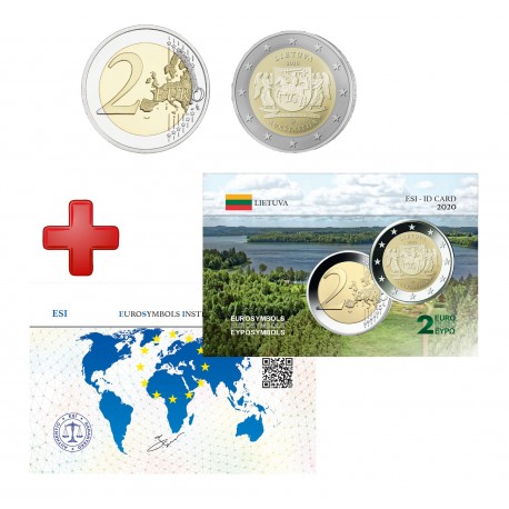 2 euros Lituanie 2020 Aukstaitija + carte commémorative