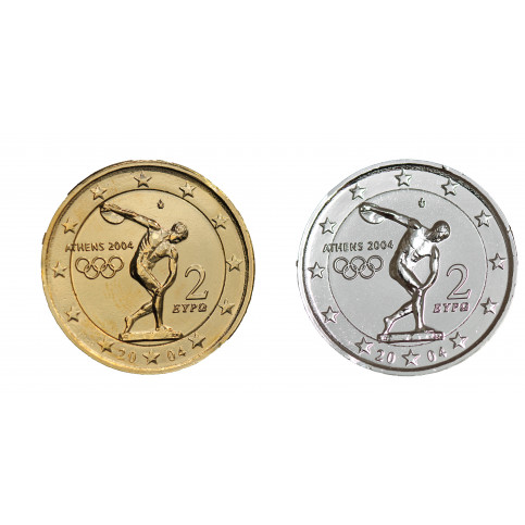 2 euros Grèce 2004 JO dorée+argentée