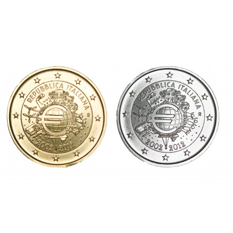2 euros Italie 2012 10 ans dorée+argentée
