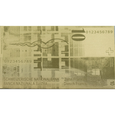 Reproduction billet 10 Francs Suisse - Doré Or fin 24 carats