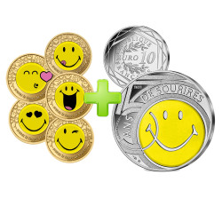 FRANCE 2022- La collection compète mini-médailles colorisées + 10 euros Argent Smiley colorisés - Jeunesse les 50 ans de Smiley 