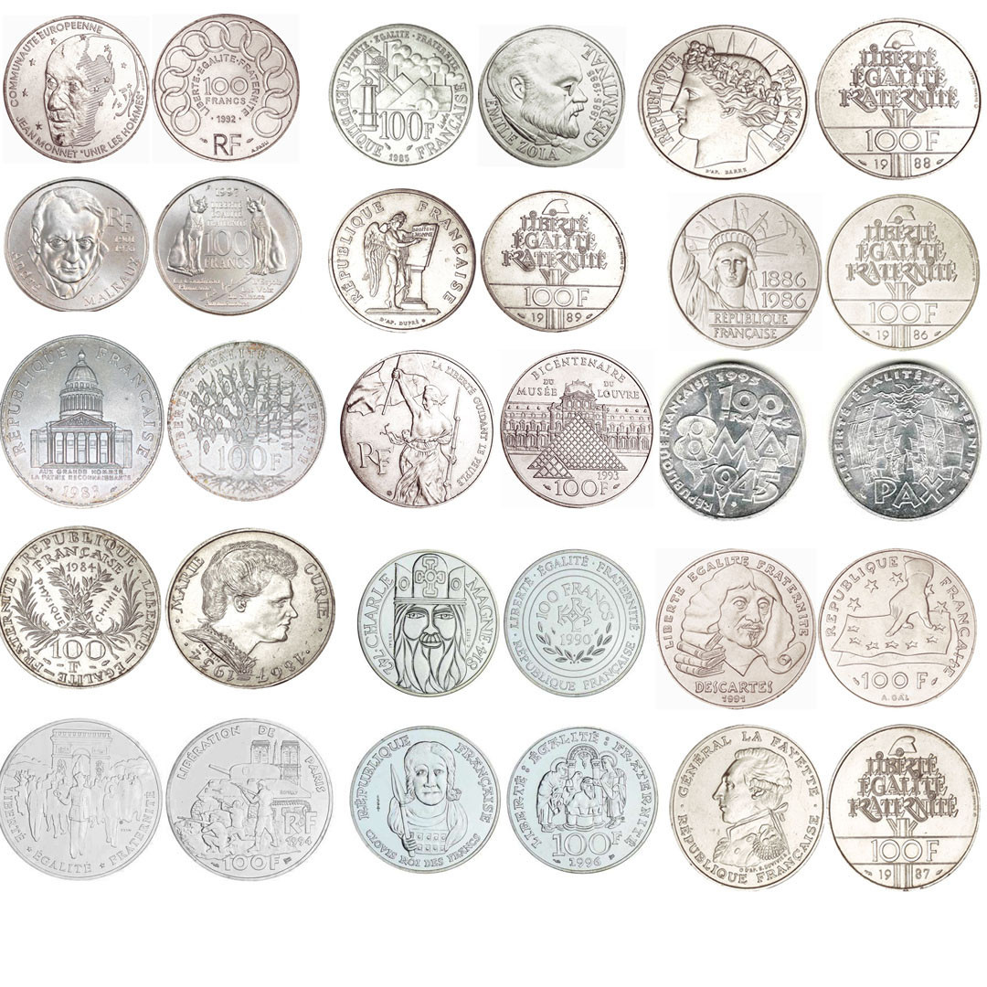 Valeur Pièce De 100 Francs Argent 1985 Série complète 100 Francs argent 1982-1997