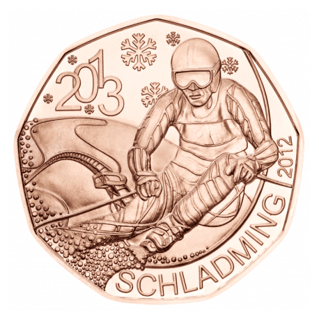 Autriche 2013 - 5 euros "Fête du ski avec cœur"