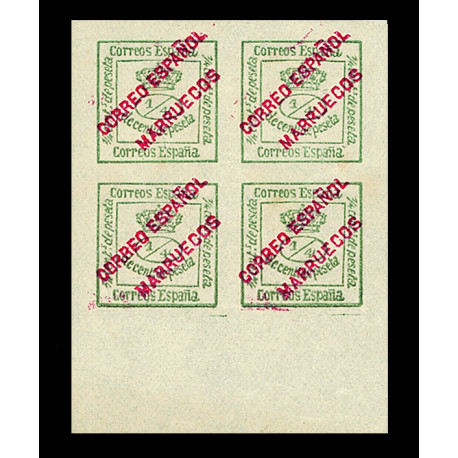 Bloc de 4 timbres - bureaux Espagnols au Maroc 1876