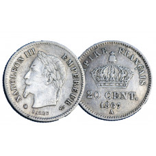 Napoléon III - 20 cts argent Tête Laurée