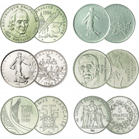 Collection complète 5 francs - Vème république