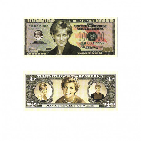 Billet Fantaisie - 1 000 000 Dollars – Lady Diana Princesse de Galles