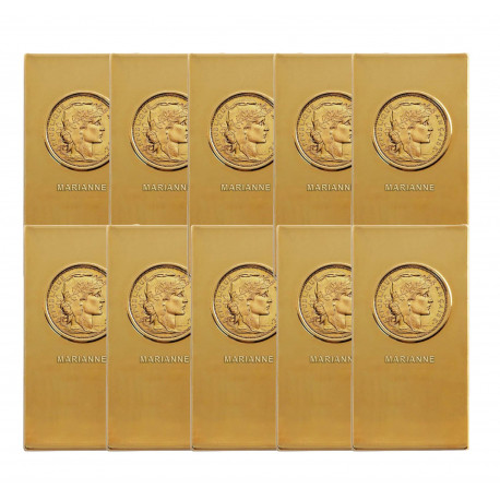 Marianne - X10 Lingots dorés or fin 24 carats
