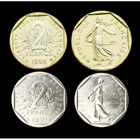 2 Francs Semeuse + dorée à l'or fin 24 carats