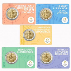 Collection complète France 2023 - 2 euro commémorative Semeuse – 5 X Coincards PARIS 2024