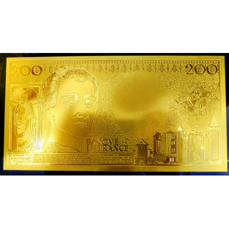 Reproduction billet 200 Francs Montesquieu - Doré or fin 24 carats