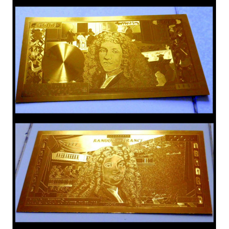 Reproduction billet 500 NF Molière - Doré or fin 24 carats