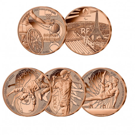 France 2023 -PARIS 2024 JO - 1/4€ - Collection Complète les 4 pièces: Golf, Breaking, Gymnastique artistique, Basket Fauteuil