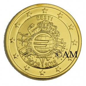 ESTONIE 2012 - 10 ANS DE L' EURO - DOREE OR 24 CARATS