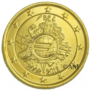 BELGIQUE 2012 - 10 ANS DE L' EURO - DOREE OR 24 CARATS
