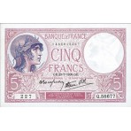 5 FRANCS - Violet - Modifie Caissier General - 1939-1940 - Etat TTB