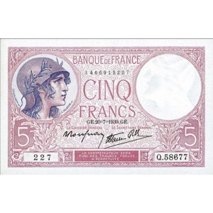 5 FRANCS - Violet - Modifie Caissier General - 1939-1940 - Etat SUP