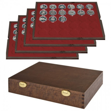 LINDNER Coffret numismatique en bois massif avec 4 plateaux pour 120 capsules de Ø ext. 39 mm   par ex. pour monnaies Allema