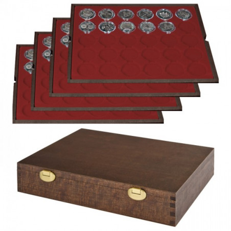 LINDNER Coffret numismatique en bois massif avec 4 plateaux pour 120 capsules de Ø ext. 37 mm   par ex. pour monnaies Allema