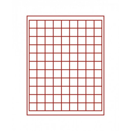 Plateau velours rouge vif à  99 alvéoles carrés pour monnaies/capsules jusqu'à  Ø ext. 19 mm